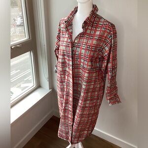 Burberry Plaid Button Down Shirt Dress Red pink (coral like) size 4